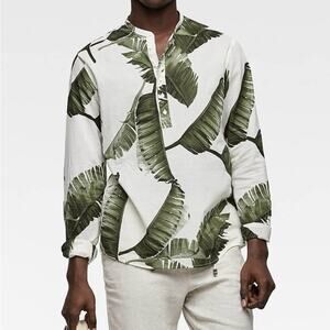 Zara Men's Relaxed Fit Tropical‎ Long Sleeve Shirt Top Size S